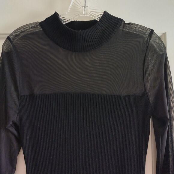 Almost Famous Sheer Black Bodycon Stretch Dress L Vampy Grunge Goth Sexy Witchy - Picture 2 of 6